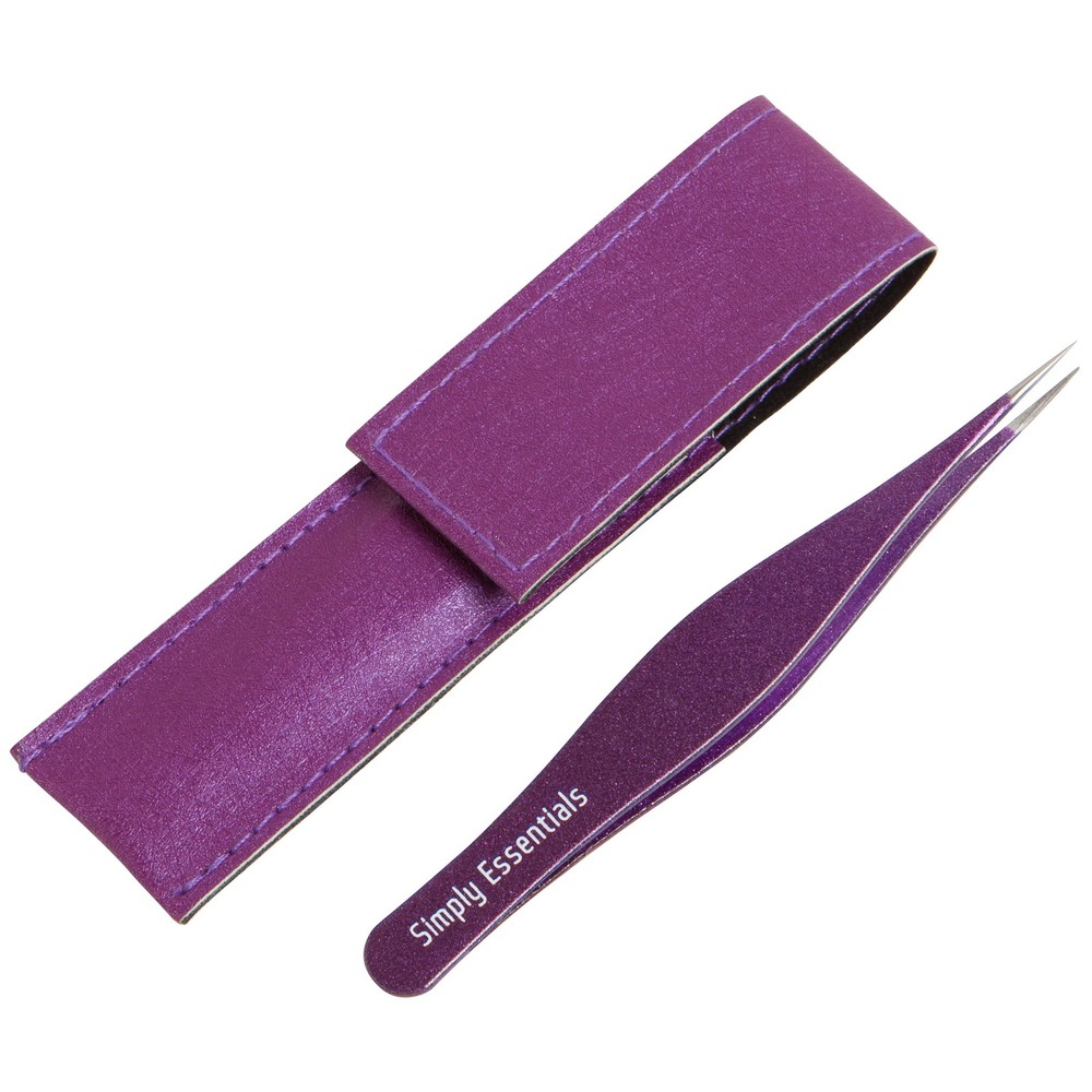 Simply Essentials Tweezers Women OS Purple New Glitter Pointed Tip with Case